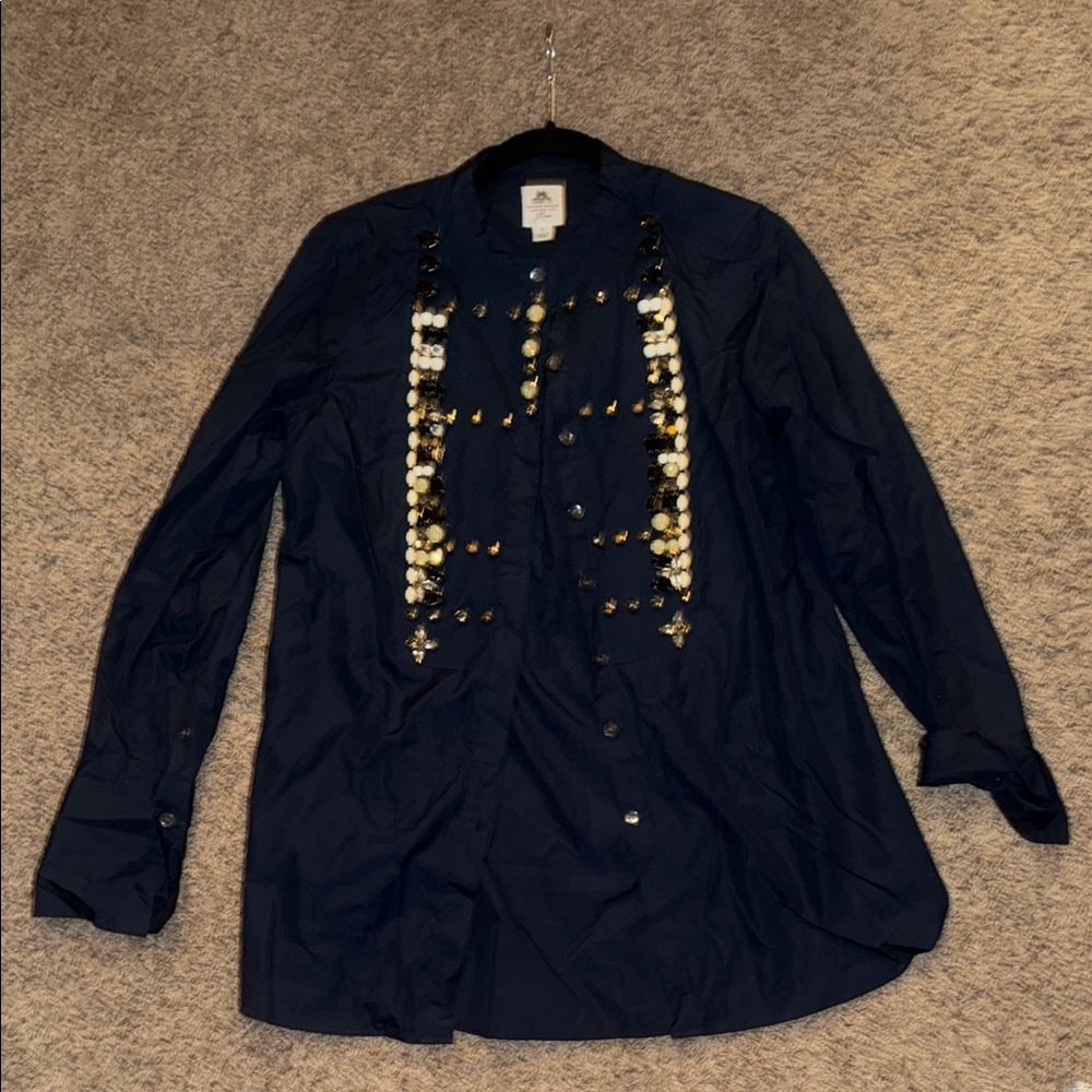 J. Crew Navy Embellished Shirt